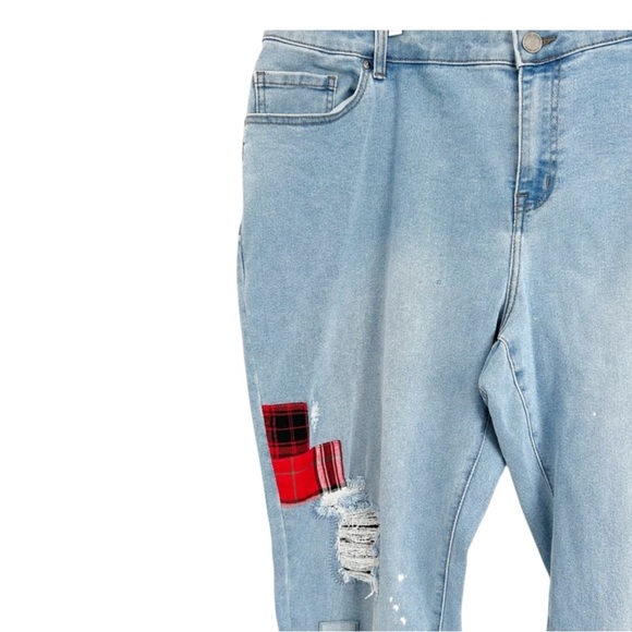 LANE BRYANT Distressed Boyfriend Jeans with Plaid Patchwork Size 22 -- FALL!!!! - Picture 6 of 8